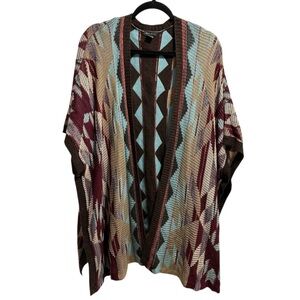 Eddie Bauer wool blend geometric print boho tribal poncho wrap Size M/L